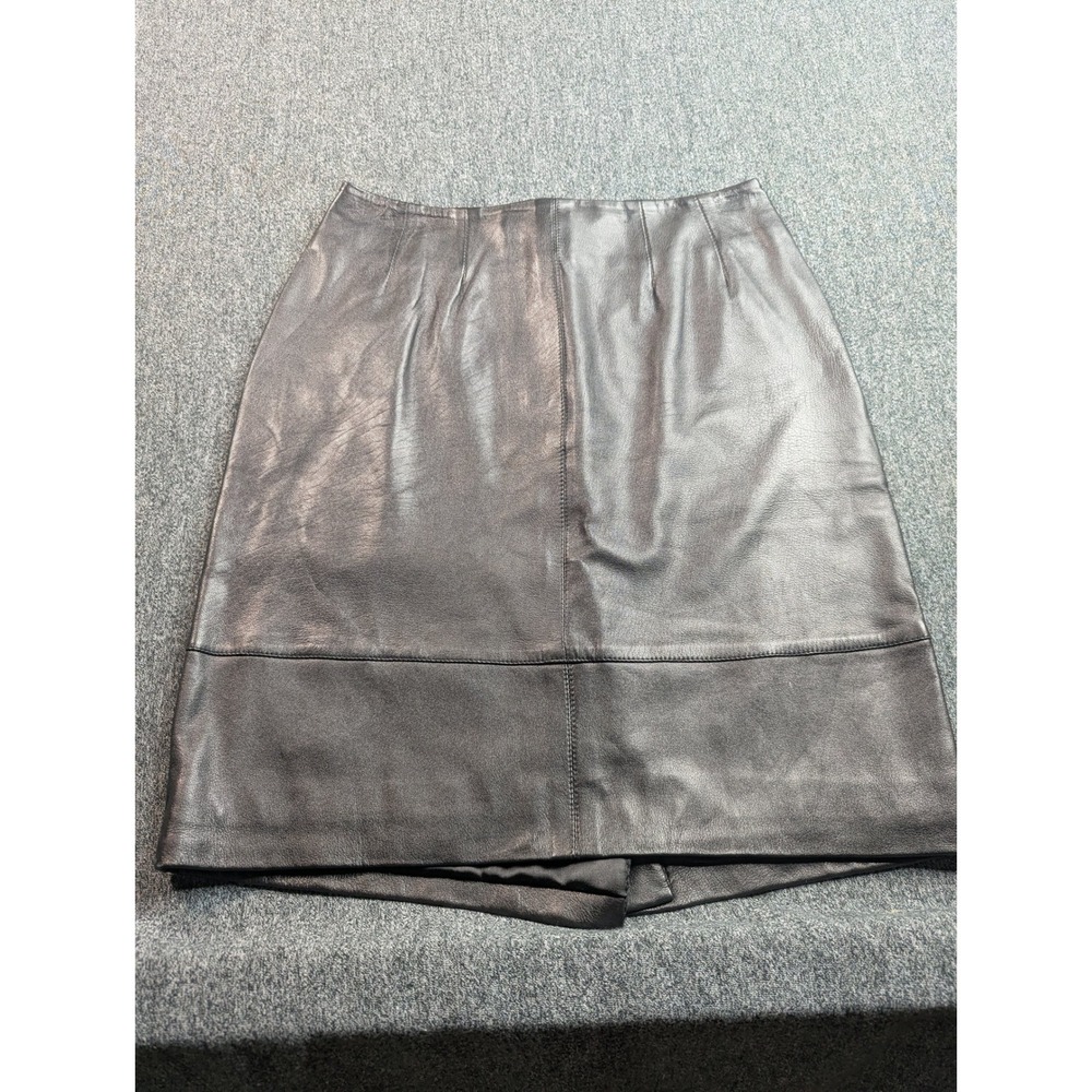 Doncaster Black Leather Pencil Skirt Womens Size 6 Tailored Mid Length Minimalis